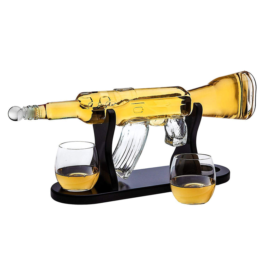 Rifle Gun Whiskey Decanter with 2 Whiskey Glasses Set