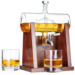 Barrel Ship  Decanter Set with 2 Glasses