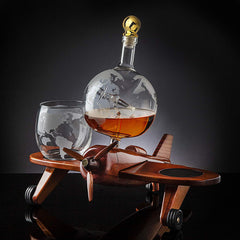 Airplane Globe Decanter Set with 2 World Whisky Glasses